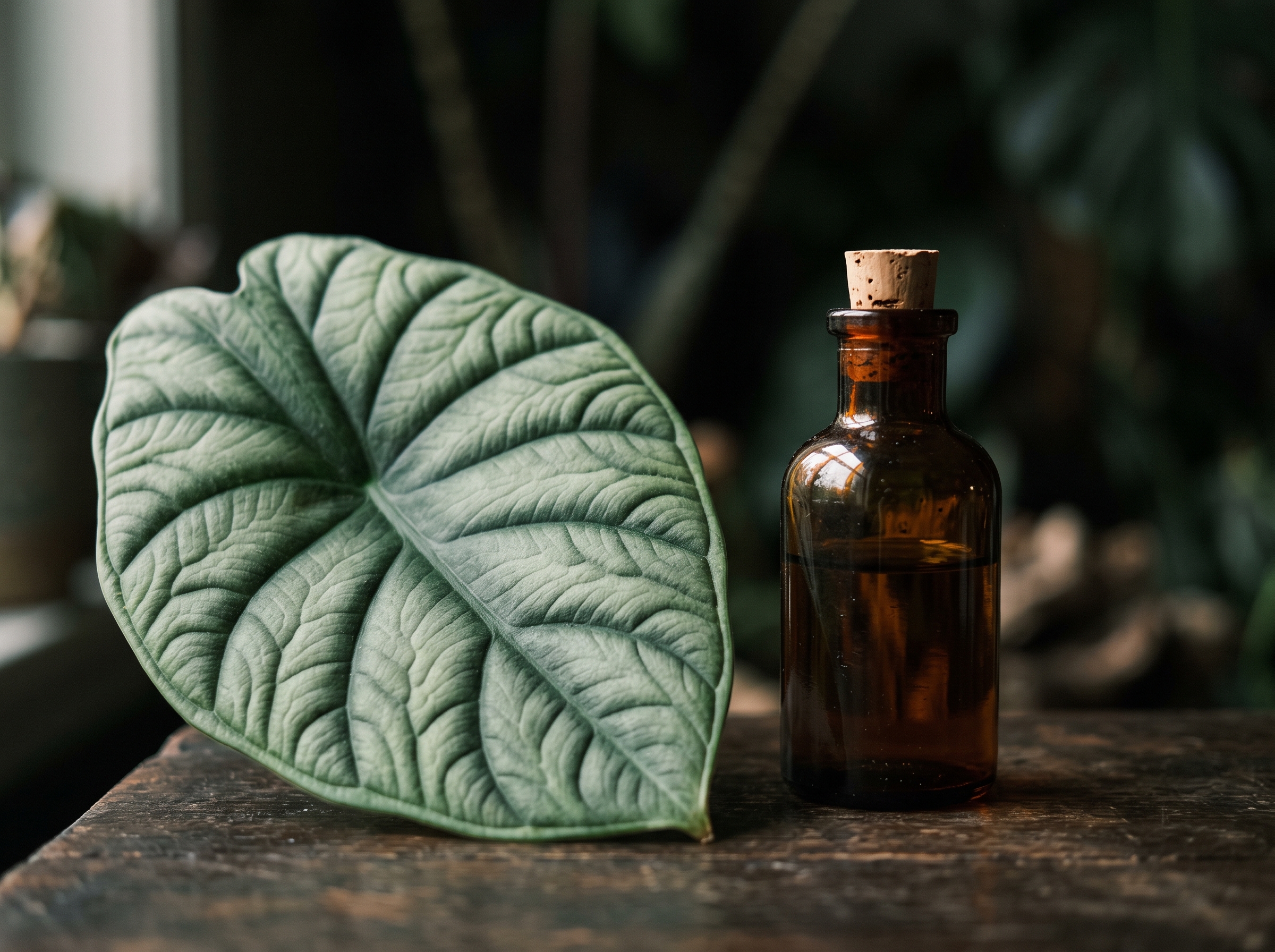 Native plant beside a vial of its extract