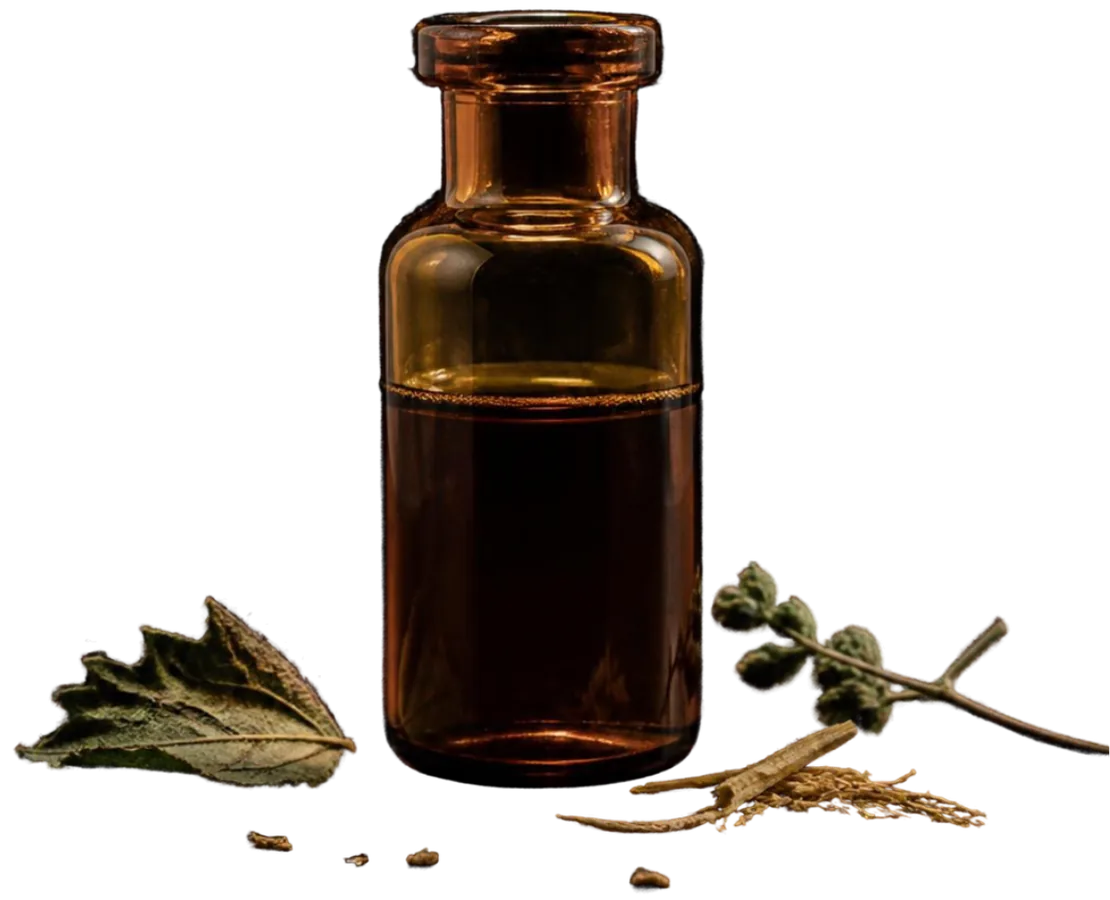 Frasco âmbar com um extrato vegetal de espectro completo